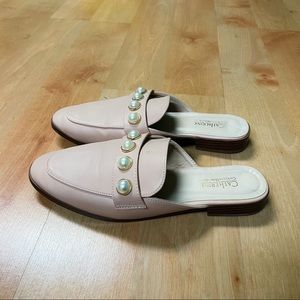 Catherine Malandrino Pink Nude Faux Pearl Slip On Mules Women’s Size 7.5
